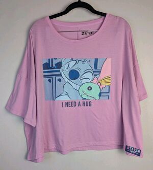 Disney Stitch Women's Sleep Tee with Short Sleeves Crop Top 2x 18W 20W Need Hug